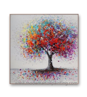 Abstract Colorful Modern Art Oil Painting Hand Painted Tree Painting For Living Room 32" X 32"